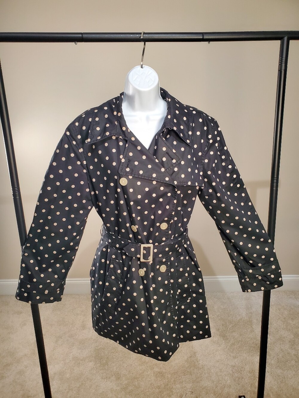 VTG - Chaps - Ralph Lauren - Polka Dot Double Breasted Trench Rain Coat Sz. XL